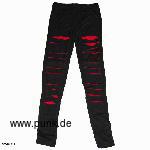 Schwarze geschlitze Leggings mit rotem Innenfutter