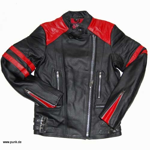 Sexypunk: Girlie Retro Lederjacke, schwarz-rot