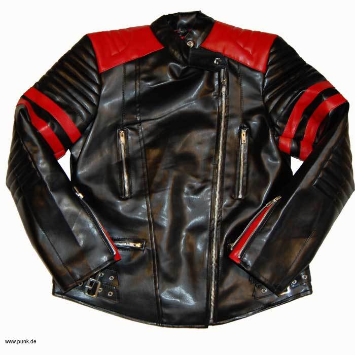 Sexypunk: Girlie Retro Kunstlederjacke, schwarz-rot (Vegan)