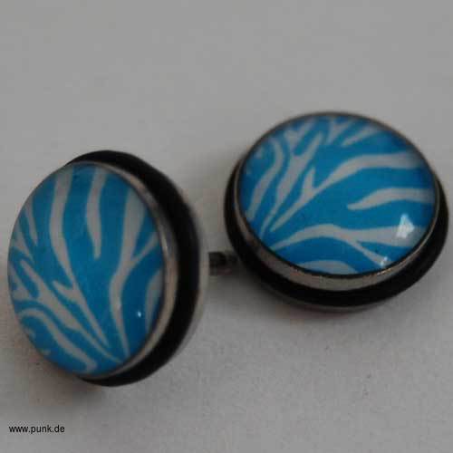 : Fakeplugs, mit blauem Zebramuster